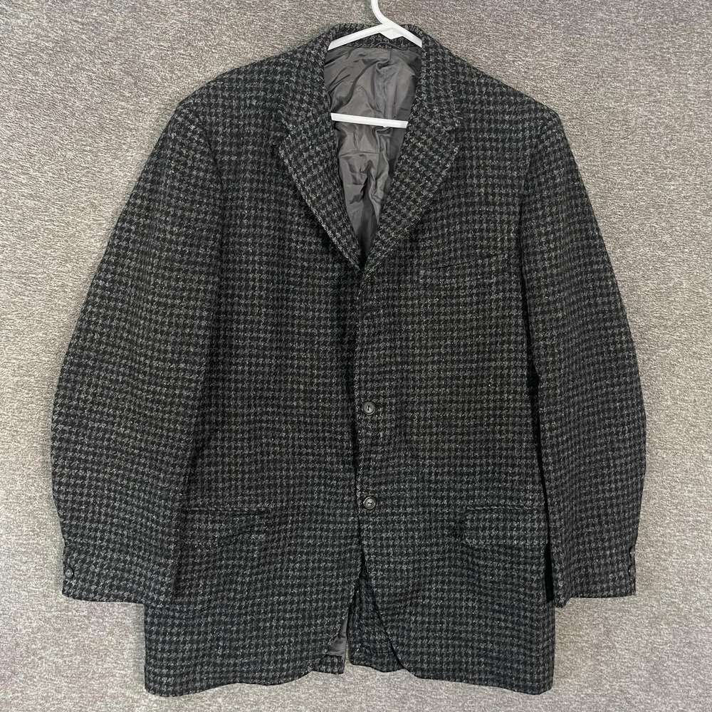 Harris Tweed Blazer Mens Large (42) Gray Houndstooth Wool Sport Coat Jacket UK